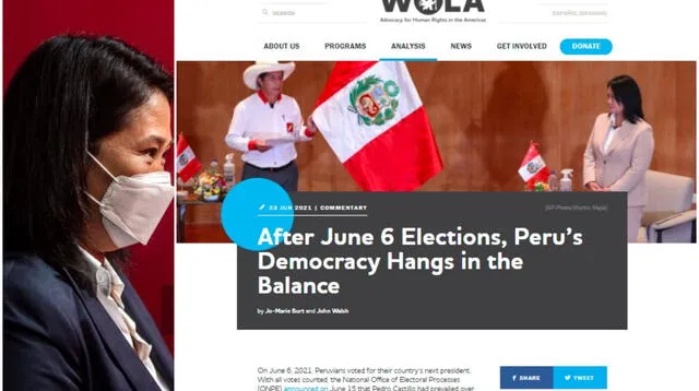 WOLA critica, además, “el papel grotescamente irresponsable de los principales medios de comunicación peruanos”.