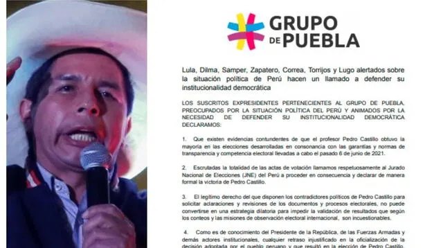 El Grupo de Puebla volvió a alzar la voz sobre el panorama de incertidumbre que viene enfrentando Perú.