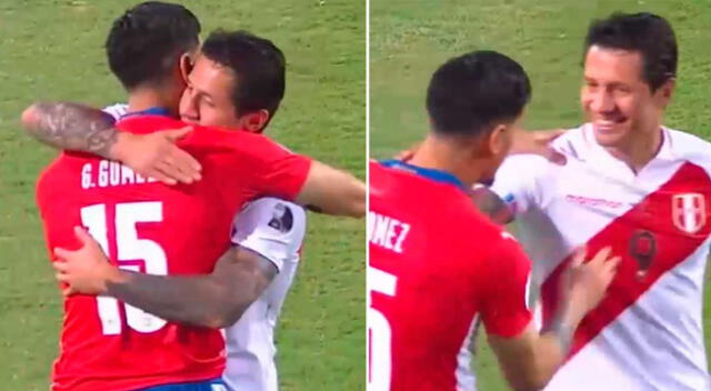 Perú vs Paraguay: el fraterno abrazo de Gianluca Lapadula y Gustavo Gómez previo al partido.