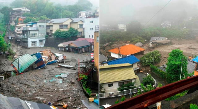 El deslizamiento de tierra arrasó con las viviendas en la ciudad de Atami, Japón.casas
