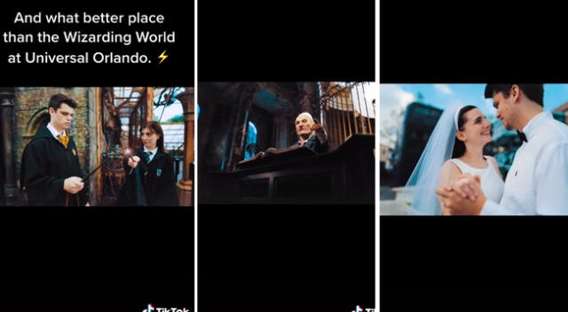 La pareja grabó todo grabada en el Wizarding World of Harry Potter de Universal Studios.