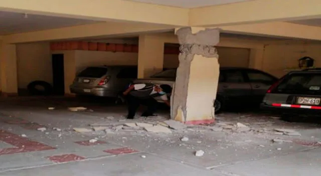 columna de una cochera quedó destrozado tras el temblor en Sullana