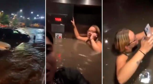 Las personas quedaron atrapadas dentro de un ascensor con una profunda inundación.