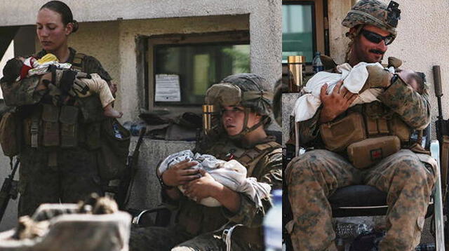 Los soldados cuidan a los bebés afganos en medio del caos por el régimen talibán.