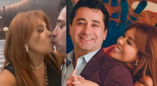 Magaly Medina le da un tierno beso a su pareja Alfredo Zambrano.