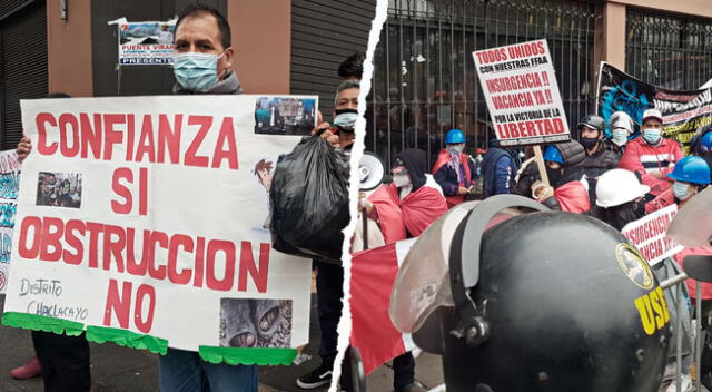 Dos grupos de ciudadanos se vienen manifestando a favor y en contra del gabinete Bellido, en los exteriores del Congreso de la República.