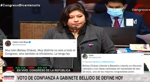 La congresista Betssy Chávez fue aplaudida por miles en Twitter.