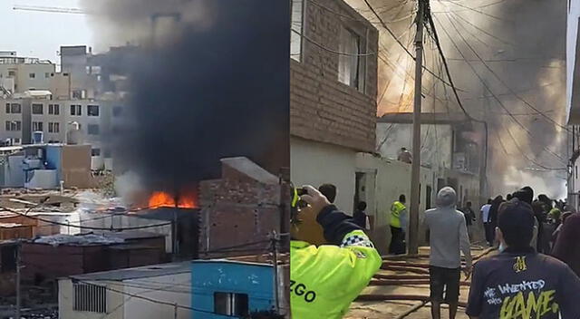 Incendio en Surco consume casa y bomberos luchan por apagar las llamas.