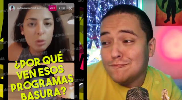 Samuel Suárez cuestiona a Andrea Luna por comentarios sobre programas de espectáculos.