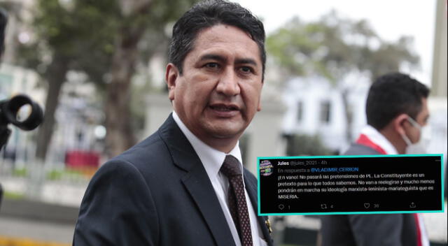 Vladimir Cerrón es criticado por usuarios de Twitter tras alentar Asamblea Constituyente.