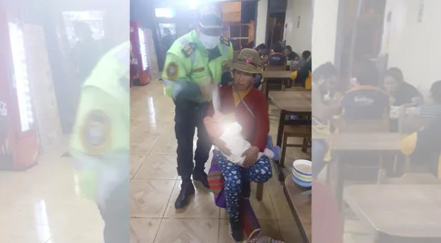 Policía ayuda a beber que casi muere asfixiada en Arequipa.