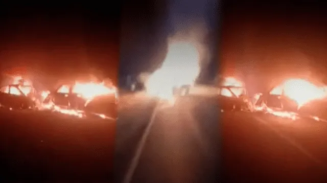 Dos autos se incendiaron en plena autopista tras chocarse entre sí.