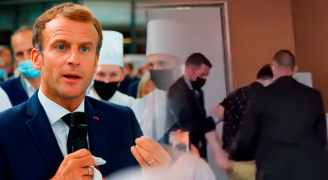 Emmanuel Macron: su seguridad esposó al culpable de arrojar el huevo.