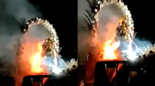 imagen de virgen se incendia en plena procesión en Ica