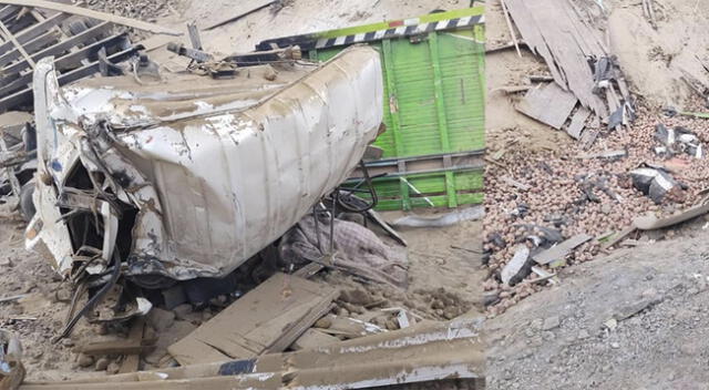 Camión que trasportaba papas a Huancayo sufre aparatoso accidente en Cañete.