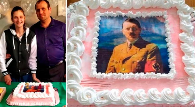 La joven posó junto a su esposo y una torta decorada con el retrato de Adolfo Hitler con su uniforme y bandera nazi.
