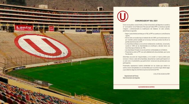 Universitario expresó su solidaridad con los tres equipos que votaron en contra.