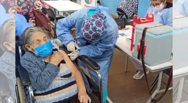 Enfermeras aplauden a abuelita de más de 100 años por vacunarse con su segunda dosis.