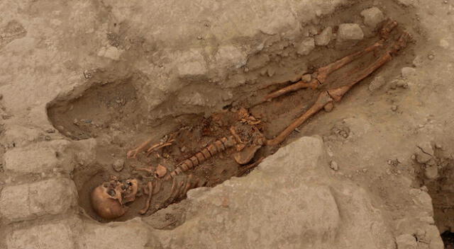 Los esqueletos fueron enterrados hace más de 1.000 años en la Huaca Santa Rosa de Pucala.