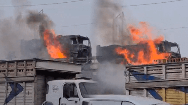 Camión se prende en llamas en plena vía evitamiento