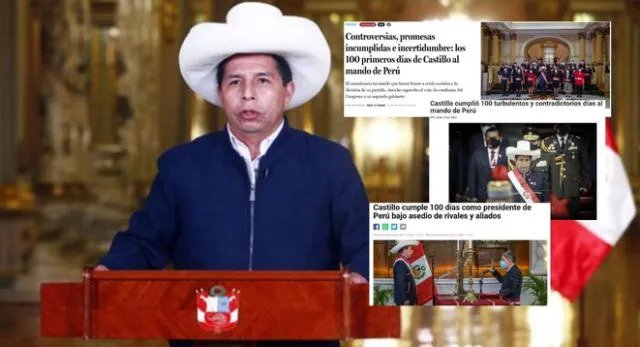 El presidente del Perú, Pedro Castillo, cumple 100 días de Gobierno y medios internacionales se pronuncian.