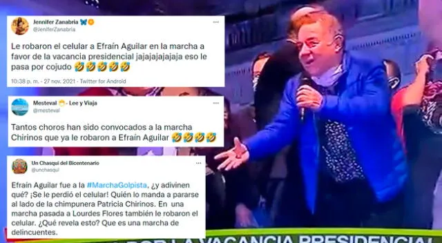 Efraín Aguilar pidió el micrófono para que le devuelvan el celular.