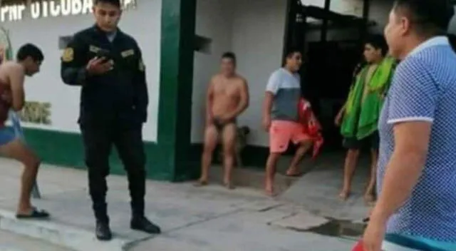 Policías de Bagua Grande son captados saliendo en calzoncillos