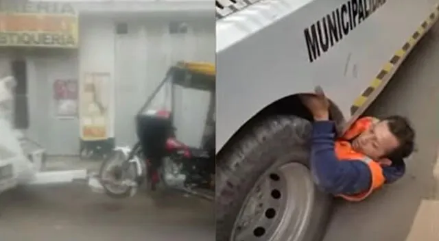 Mototaxista se metió debajo de una grúa para evitar se le lleven su vehículo
