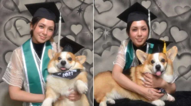 Estudiante posa con su perro en una emotiva foto de graduación, él la ayudó a alcanzar la meta.