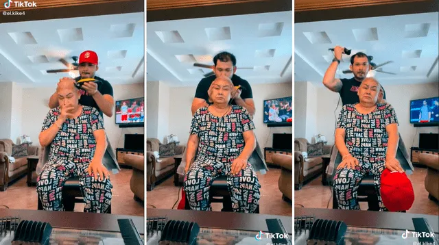 La mujer comenzó a llorar de emoción al ver que su hijo le daba ánimos cortándose el cabello. Foto: captura de TikTok