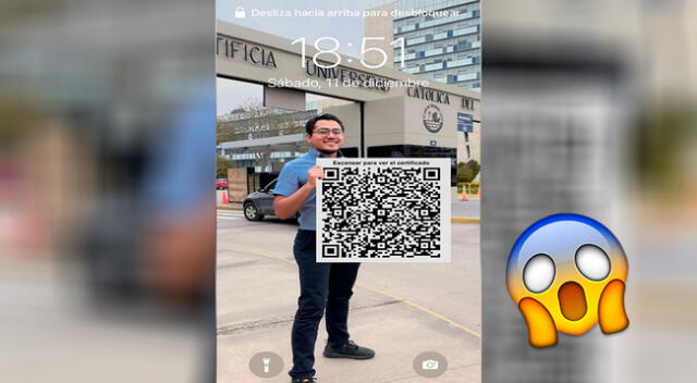 El joven editó una foto suya donde llevaba un sobre de su universidad y le puso encima el QR de su carnet.
