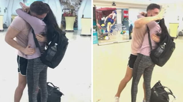 La emotiva escena ocurrió en el aeropuerto de Cancún. Ambos eligieron ese destino para conocerse. Foto: captura de YouTube
