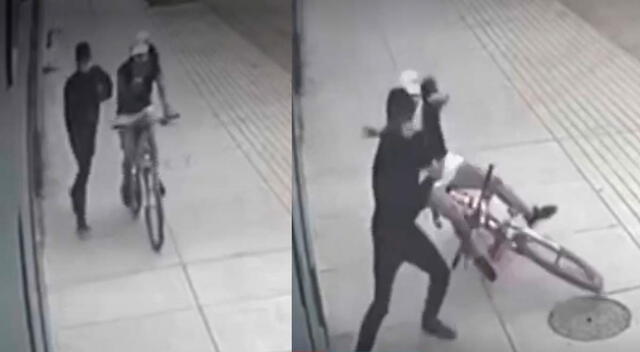 Delincuente empuja a joven que iba en bicicleta para quitarle el celular