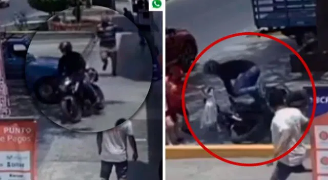 El delincuente cayó de la moto tras tropezar con un sardinel por evitar atropellar a una mujer y su pequeña.