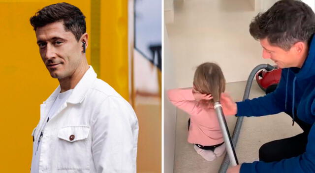 En las imágenes se ve a un feliz padre Lewandowski metiendo el cabello de su pequeña hija, quien espera tranquila durante el proceso.