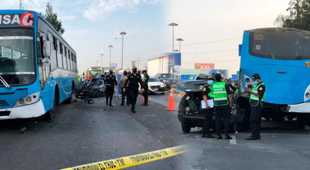 Auto quedó empotrado en la parte trasera del Bus 'El Chino'