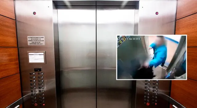 El padre golpea al acosador en la cara antes de sacarlo del ascensor a rastras por la nuca.