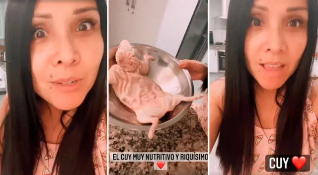 Tula Rodríguez emocionada por comer su plato favorito.