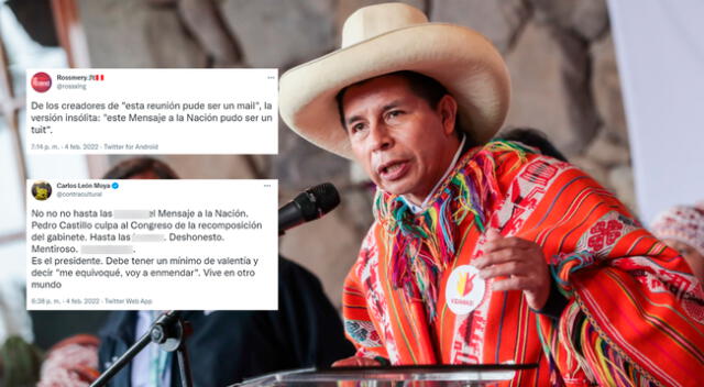 Pedro Castillo es criticado en Twitter tras el mensaje a la nación.