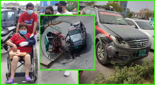 Patrullero de la PNP impacta contra mototaxi y casi provoca la muerte de dos personas