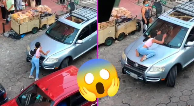 La joven hizo todo lo posible para que su novio baje del carro.