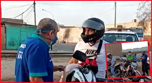Serenazgo se enfrenta a motociclista por defender a agente de seguridad.