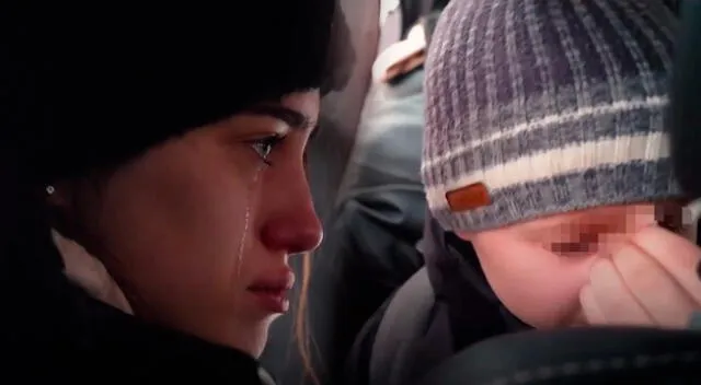 El pequeño Mark Goncharuk lloró al recordar a su padre que luchará contra Rusia.