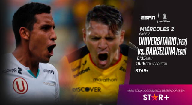 Universitario de Deportes recibe hoy a Barcelona SC por la Fase 2 de Conmebol Libertadores.