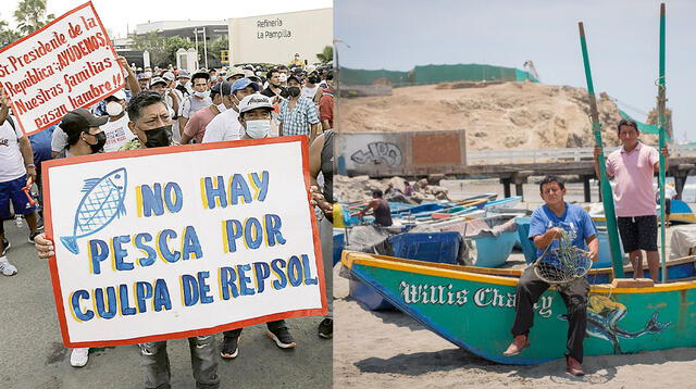 Pescadores de Chancay afirman que han recurrido a las ollas comunes debido a la falta de trabajo por el derrame de crudo de Repsol. Foto: composición La República