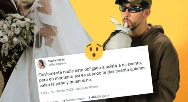 Mujer entristece porque sus invitados prefieren ir al concierto de Bad Bunny que a su boda