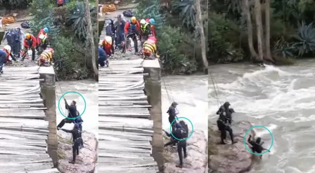 Agente que escalaba el puente Cahucucho, en el poblador de Aco al sur de Huaraz, cae a las aguas del río Santa.
