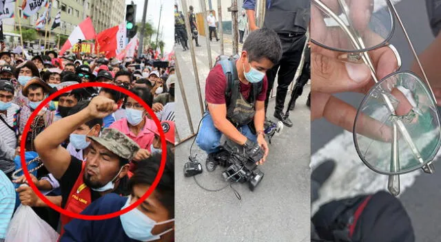 Sujeto con el chaleco de Perú Libre lanzó un puñete a una periodista de Caretas.