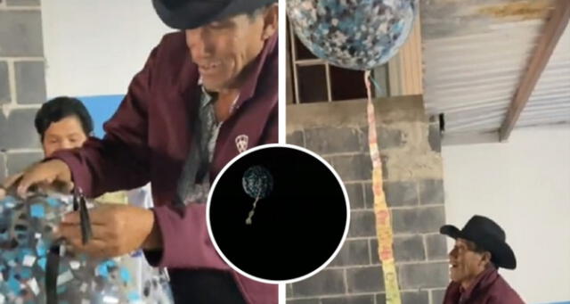 En el video podemos ver como Verónica le entrega a su papá una caja con un globo inflado con helio, el cual ató con una serie de billetes de alto valor.