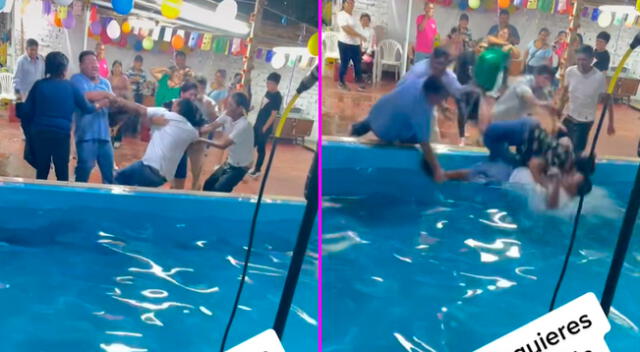 La pareja perdió el equilibrió y aparecieron flotando en el agua.